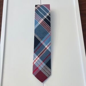 J. Crew 100% cotton plaid blue/red tie